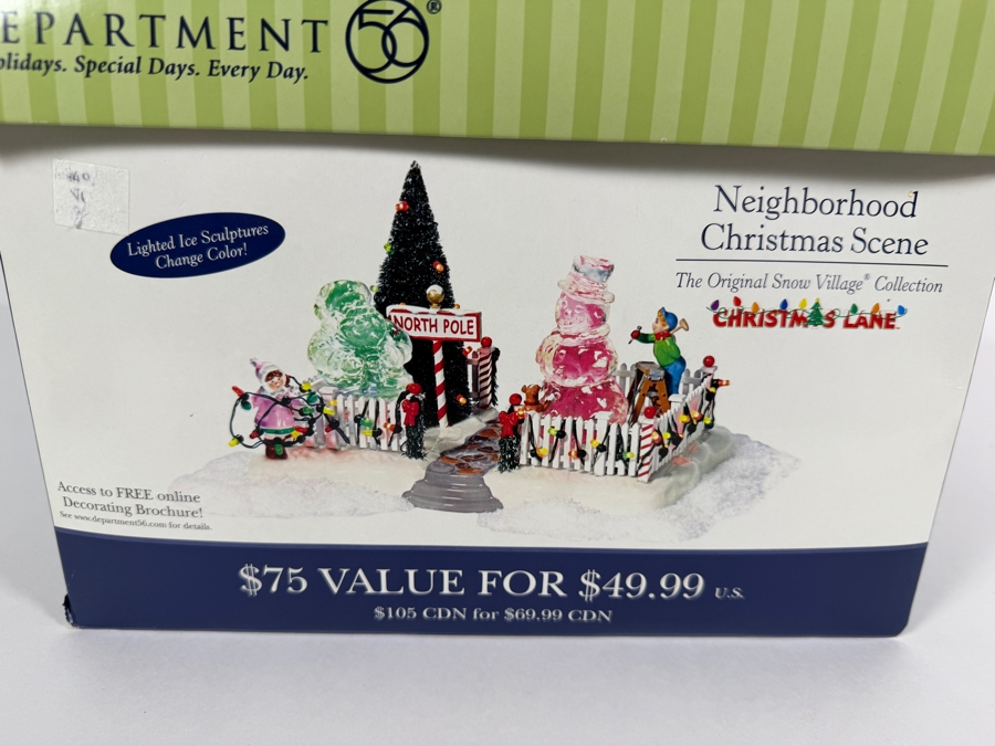 2004 Retired Department 56 'Neighborhood Christmas Scene' from the Snow Village Christmas Lane Collection with Original Box [Photo 3]