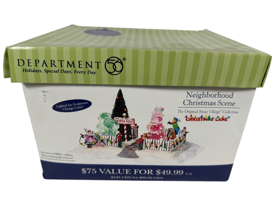 2004 Retired Department 56 'Neighborhood Christmas Scene' from the Snow Village Christmas Lane Collection with Original Box