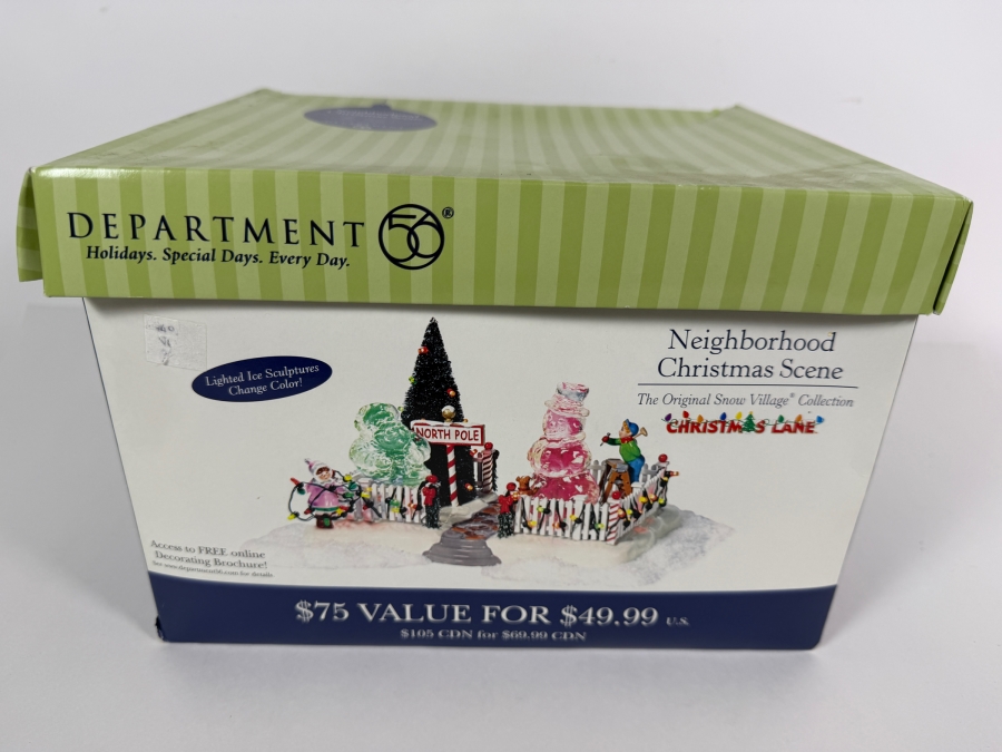 2004 Retired Department 56 'Neighborhood Christmas Scene' from the Snow Village Christmas Lane Collection with Original Box [Photo 2]