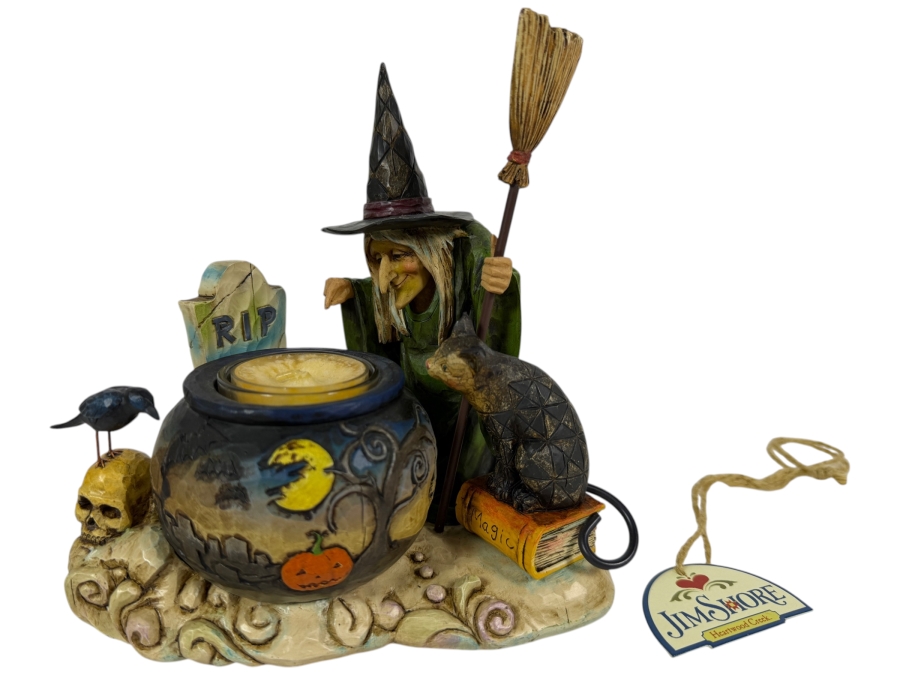2006 Jim Shore Heartwood Creek Halloween Witch with Cauldron Tea Light Candle Holder