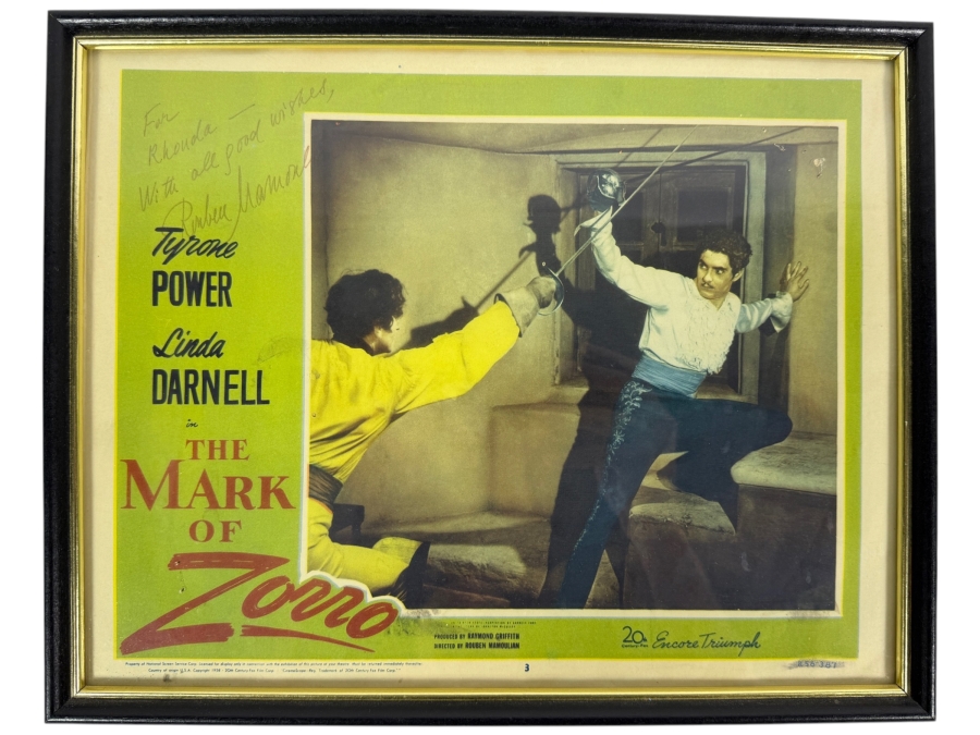 Vintage 1958 The Mark Of Zorro Lobby Card R58-387 Signed By Director Rouben Mamoulian Framed 14.5 X 12