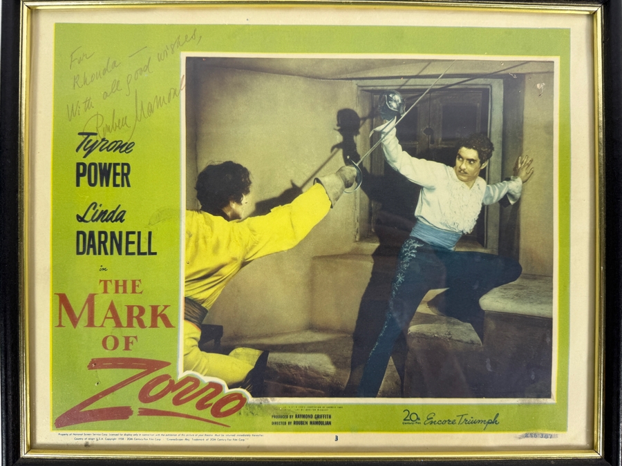 Vintage 1958 The Mark Of Zorro Lobby Card R58-387 Signed By Director Rouben Mamoulian Framed 14.5 X 12 [Photo 2]