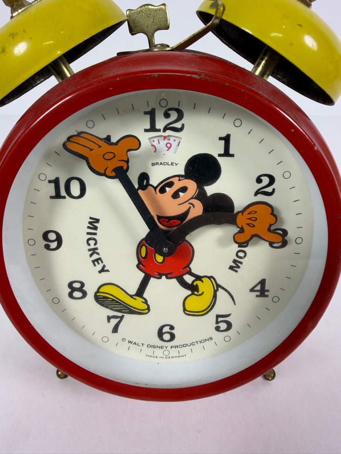 Vintage Walt Disney Productions Mickey Mouse Twin-Bell Mechanical Alarm Clock by Bradley in West Germany circa 1970s Working 6.5'H [Photo 2]