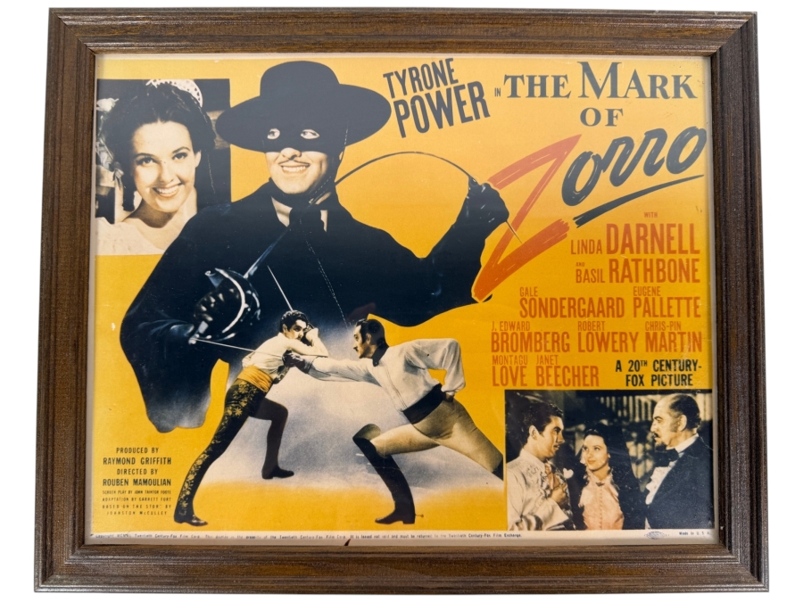 Vintage 1940 The Mark of Zorro Lobby Card Framed 15 X 12