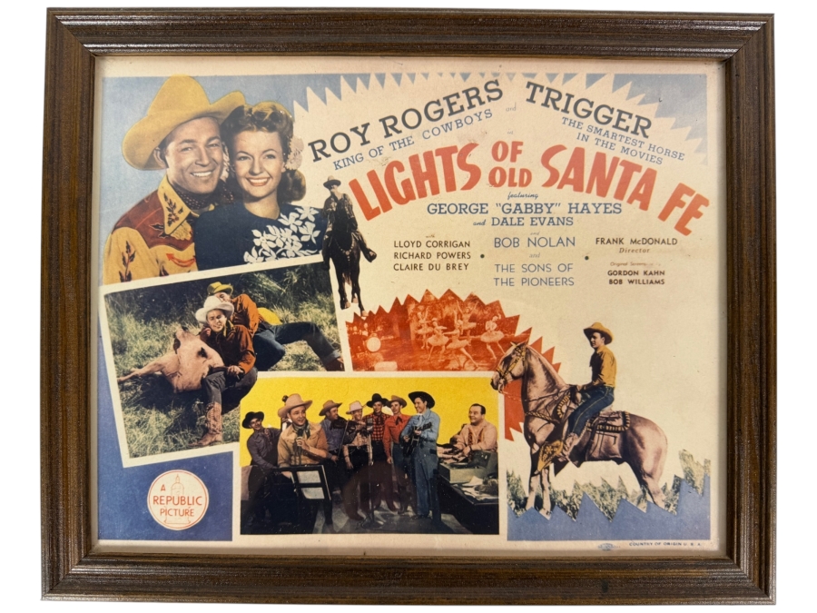 Lights In Old Santa Fe Lobby Card Roy Rogers, Dale Evans and Trigger Framed 15 X 12