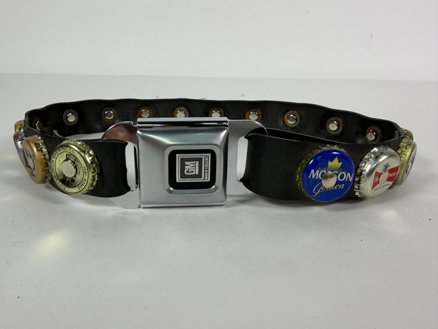 Vintage GM Motors Belt Buckle with Vintage Beer Bottle Caps [Photo 2]