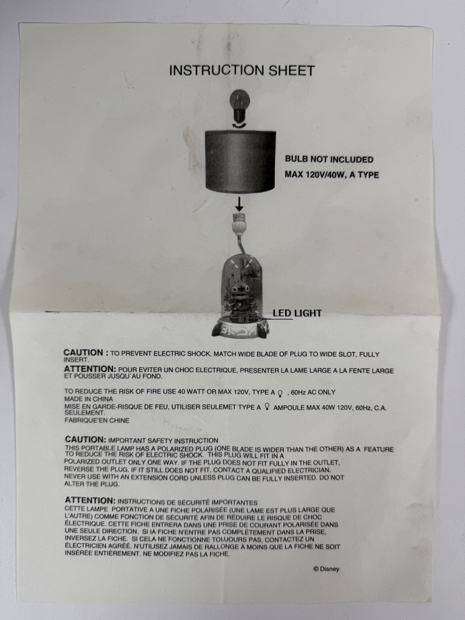 Rare Disney Stitch 'Experiment 626' Lamp Featuring Stitch in his Prisoner Suit Inside a Glass Dome 15H [Photo 9]