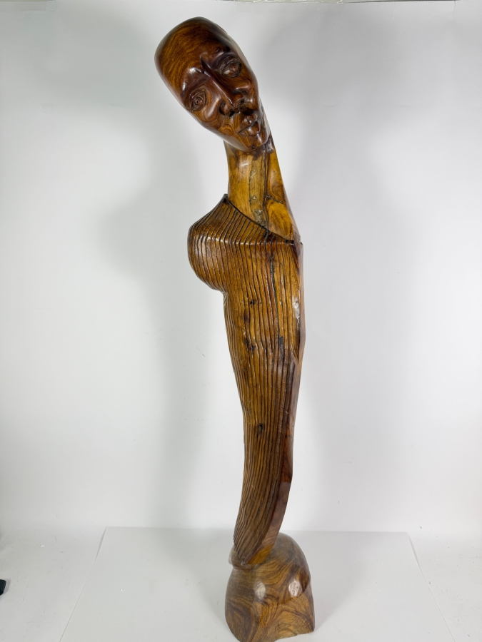 Elongated Tribal Wooden Tree Trunk Carving of a Man 40'H [Photo 3]
