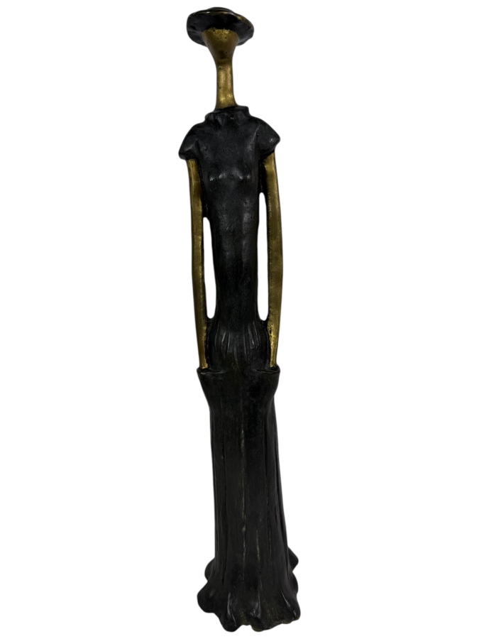 Itzhak 'Izzy' Assour (Israeli, 20th Century) Abstract Bronze/Brass Sculpture Of Standing Slender Woman Signed and Numbered 3 of 3 16.75'H