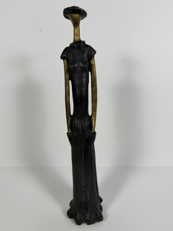Itzhak 'Izzy' Assour (Israeli, 20th Century) Abstract Bronze/Brass Sculpture Of Standing Slender Woman Signed and Numbered 3 of 3 16.75'H [Photo 2]