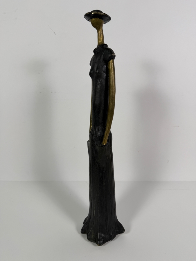 Itzhak 'Izzy' Assour (Israeli, 20th Century) Abstract Bronze/Brass Sculpture Of Standing Slender Woman Signed and Numbered 3 of 3 16.75'H [Photo 5]