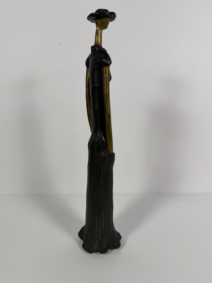 Itzhak 'Izzy' Assour (Israeli, 20th Century) Abstract Bronze/Brass Sculpture Of Standing Slender Woman Signed and Numbered 3 of 3 16.75'H [Photo 7]