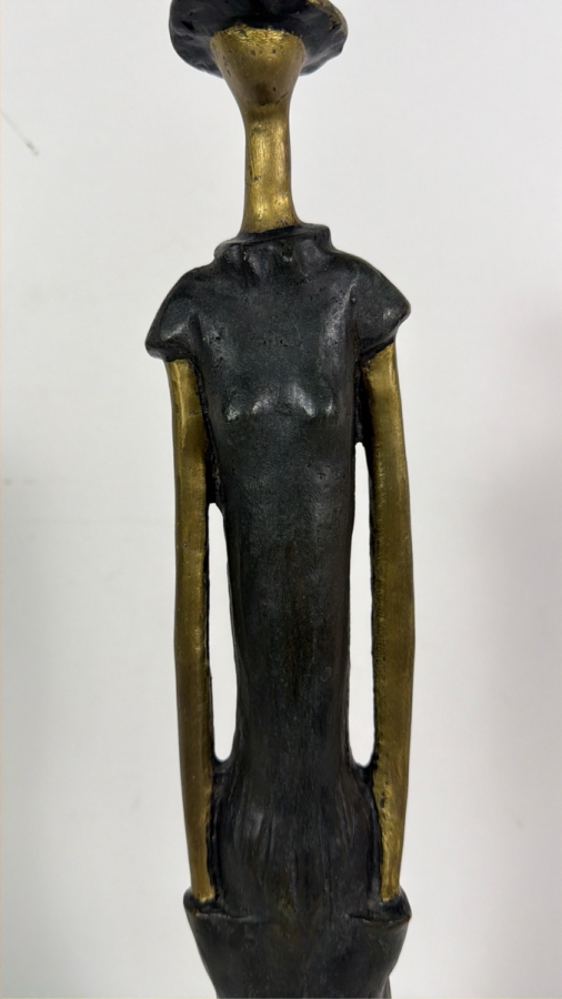Itzhak 'Izzy' Assour (Israeli, 20th Century) Abstract Bronze/Brass Sculpture Of Standing Slender Woman Signed and Numbered 3 of 3 16.75'H [Photo 3]