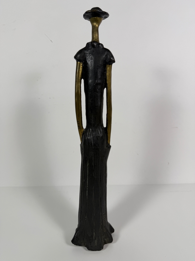 Itzhak 'Izzy' Assour (Israeli, 20th Century) Abstract Bronze/Brass Sculpture Of Standing Slender Woman Signed and Numbered 3 of 3 16.75'H [Photo 6]