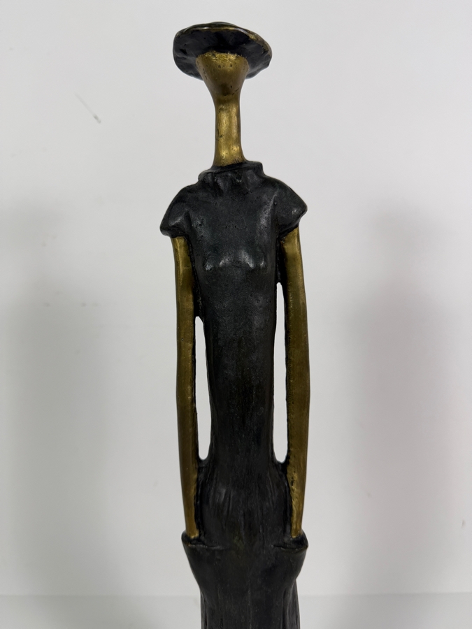 Itzhak 'Izzy' Assour (Israeli, 20th Century) Abstract Bronze/Brass Sculpture Of Standing Slender Woman Signed and Numbered 3 of 3 16.75'H [Photo 4]
