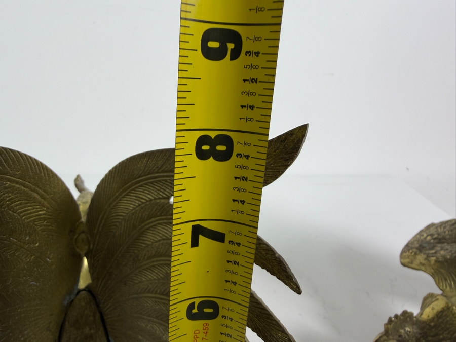 Vintage Japanese Pair Of Brass Fighting Rooster Sculptures Each Measures 9'W X 7'D X 8'H [Photo 11]