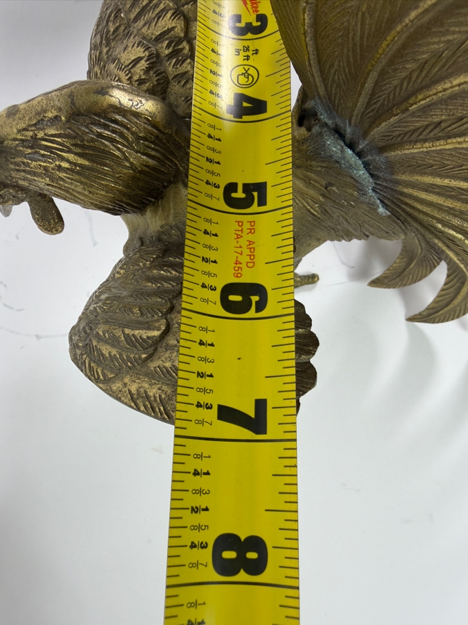 Vintage Japanese Pair Of Brass Fighting Rooster Sculptures Each Measures 9'W X 7'D X 8'H [Photo 10]