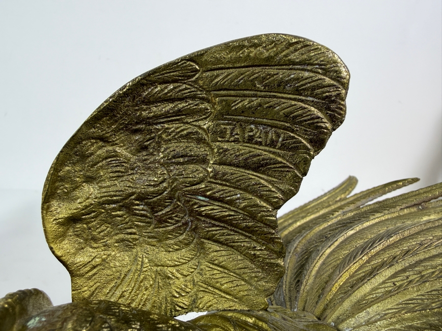 Vintage Japanese Pair Of Brass Fighting Rooster Sculptures Each Measures 9'W X 7'D X 8'H [Photo 8]