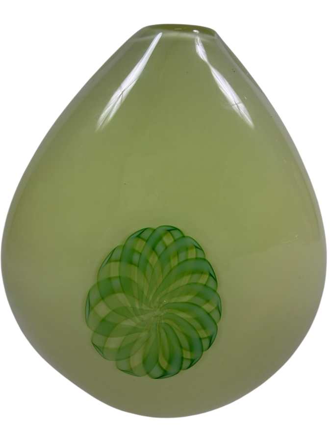 Lime Art Glass Vase By Fusion Studios Signed Underneath 7.5'H Retails $140