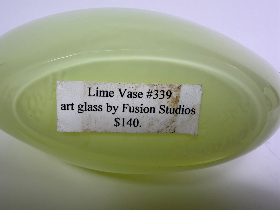 Lime Art Glass Vase By Fusion Studios Signed Underneath 7.5'H Retails $140 [Photo 4]