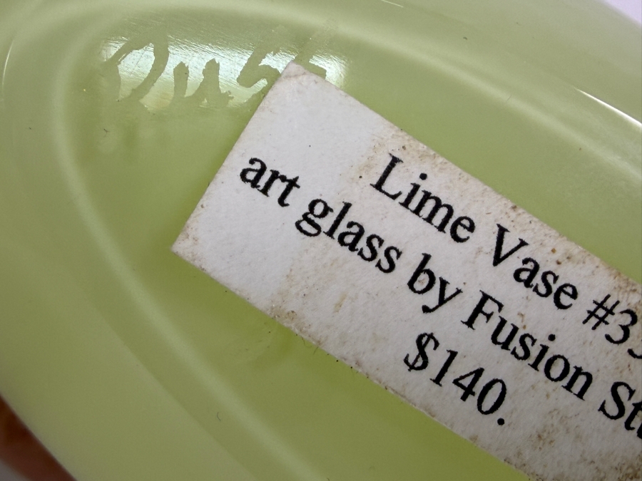 Lime Art Glass Vase By Fusion Studios Signed Underneath 7.5'H Retails $140 [Photo 6]