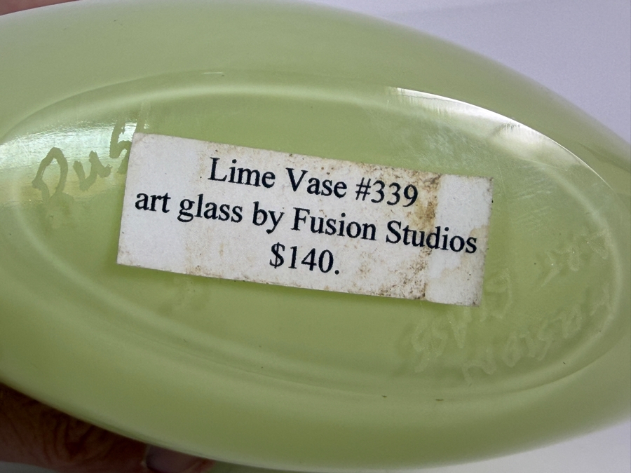 Lime Art Glass Vase By Fusion Studios Signed Underneath 7.5'H Retails $140 [Photo 8]