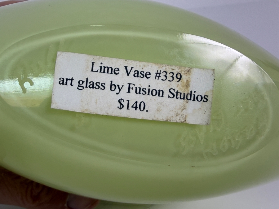 Lime Art Glass Vase By Fusion Studios Signed Underneath 7.5'H Retails $140 [Photo 7]
