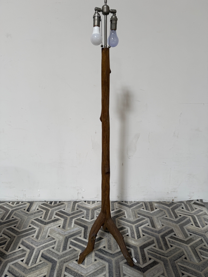 Vintage Mid-Century Modern Rustic Handcrafted Faux Bois Tree Branch Tripod Floor Lamp 63'H [Photo 3]