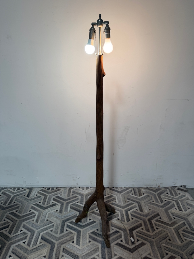 Vintage Mid-Century Modern Rustic Handcrafted Faux Bois Tree Branch Tripod Floor Lamp 63'H [Photo 4]