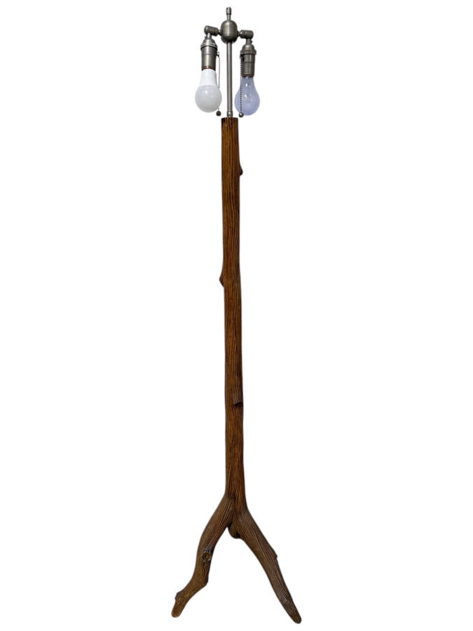 Vintage Mid-Century Modern Rustic Handcrafted Faux Bois Tree Branch Tripod Floor Lamp 63'H [Photo 2]