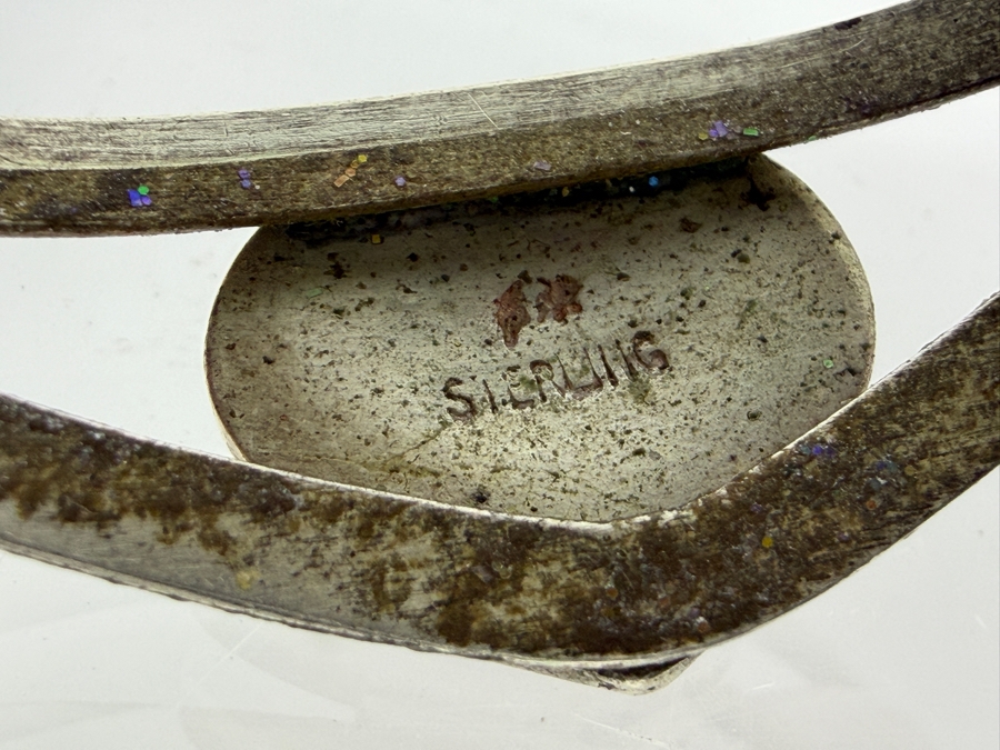 Vintage Native American Sterling Silver and Opal Channel Inlay Cuff Bracelet 2 1/8'W 16.4g [Photo 7]