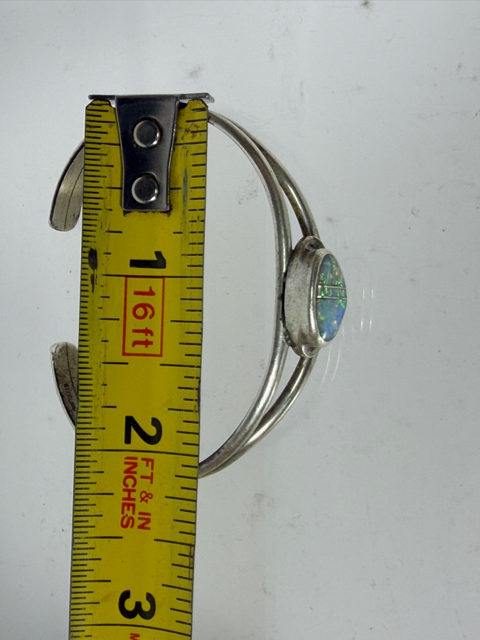 Vintage Native American Sterling Silver and Opal Channel Inlay Cuff Bracelet 2 1/8'W 16.4g [Photo 8]