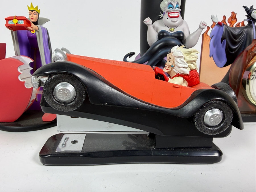Just Added - Disney Catalog Store Exclusive Villains 4 Piece Hand Painted Sculpted Resin Desk Office Accessories Set Evil Queen Tape Dispenser Cruella Stapler Ursula Pen Pencil Holder Maleficent Clock 4' - 6'H [Photo 7]