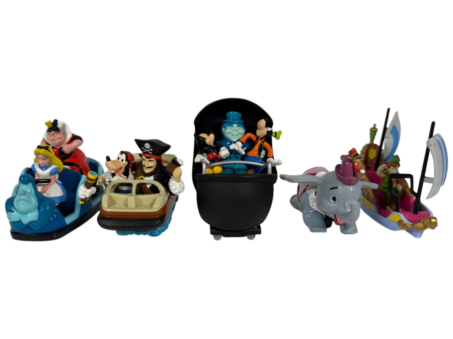 Just Added - Disney Theme Park Collection Diecast Metal Vehicles 5 Piece Set Alice In Wonderland Pirates Of The Caribbean Haunted Mansion Dumbo Peter Pan Flight Ride Vehicles Collectible