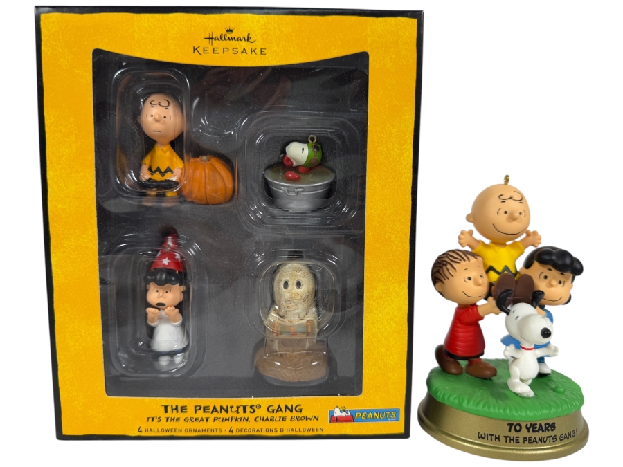 Just Added - 2008 Hallmark Keepsake The Peanuts Gang Its The Great Pumpkin Charlie Brown 4 Halloween Mini Ornament Set And 2020 70 Years with the Peanuts Gang! Magic Sound Figurine