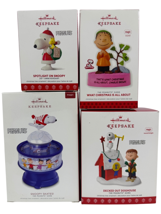 Just Added - New Hallmark Keepsake Peanuts Christmas Ornament Lot Of 4 2017 Decked Out Doghouse Magic Sound 2017 Spotlight On Snoopy 20th Anniversary Porcelain 2007 Linus What Christmas Is All About 2018 Snoopy Skates