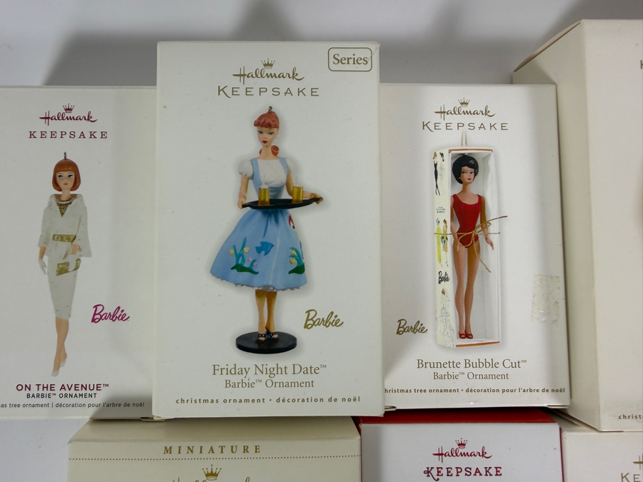Just Added - New Hallmark Keepsake Vintage Fashion Barbie Christmas Ornament Big Lot Of 9, Friday Night Date, Roman Holiday, Brunette Bubble Cut, Fashion Pup, On The Avenue, Shopping, Matinee, Ballerina New In Box [Photo 3]