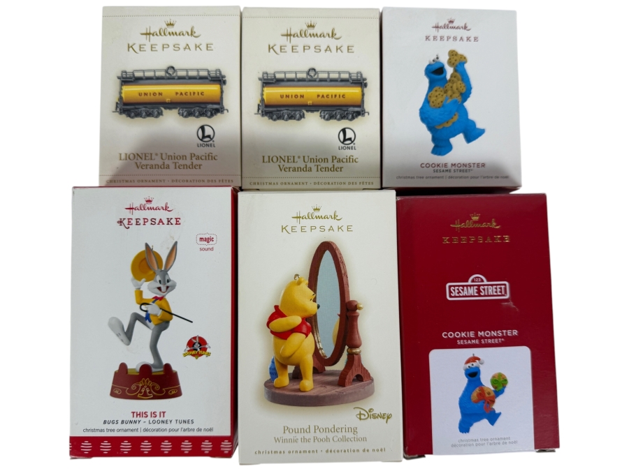 Just Added - New Hallmark Keepsake Christmas Ornament Lot Of 6, Lionel Union Pacific Veranda Tender, Cookie Monster Sesame Street, Bugs Bunny Looney Tunes This Is It Magic Sound, Winnie The Pooh Pound Pondering New In Box