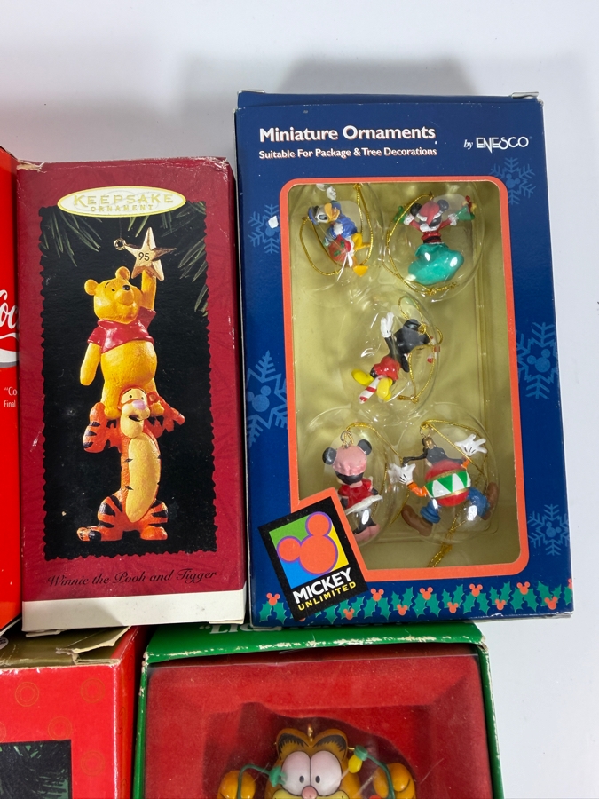 Just Added - New Vintage Christmas Ornament Lot Of 5, 1993 Coca Cola The Pause That Refreshes, 1995 Hallmark Winnie The Pooh Tigger, Enesco Enesco Disney Mickey Unlimited Mini, 1997 Mickey Merry Reindeer Ride, Garfield Christmas Lights New In Box [Photo 3]