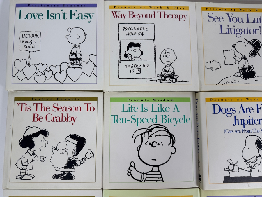 Just Added - Vintage Peanuts Charlie Brown Miniature Book Big Lot Of 12, Love Isnt Easy, Way Beyond Therapy, See You Later Litigator, Siblings, Tis The Season To Be Crabby, Life Is Like A Ten Speed Bicycle [Photo 2]