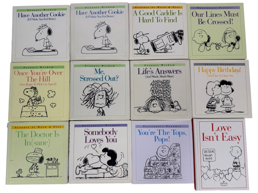 Just Added - Vintage Peanuts Charlie Brown Miniature Gift Book Big Lot Of 12, Have Another Cookie, A Good Caddie Is Hard To Find, Our Lines Must Be Crossed, Me Stressed Out, Lifes Answers, Love Isnt Easy