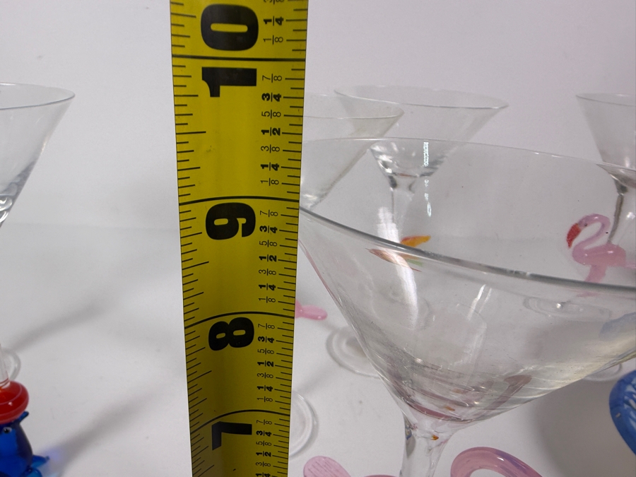 Just Added - Z Gallerie Novelty Art Glass Martini Glasses Featuring Sculpted Flamingo Fish And Balancing Seal Stems Set Of Six 9'H [Photo 7]