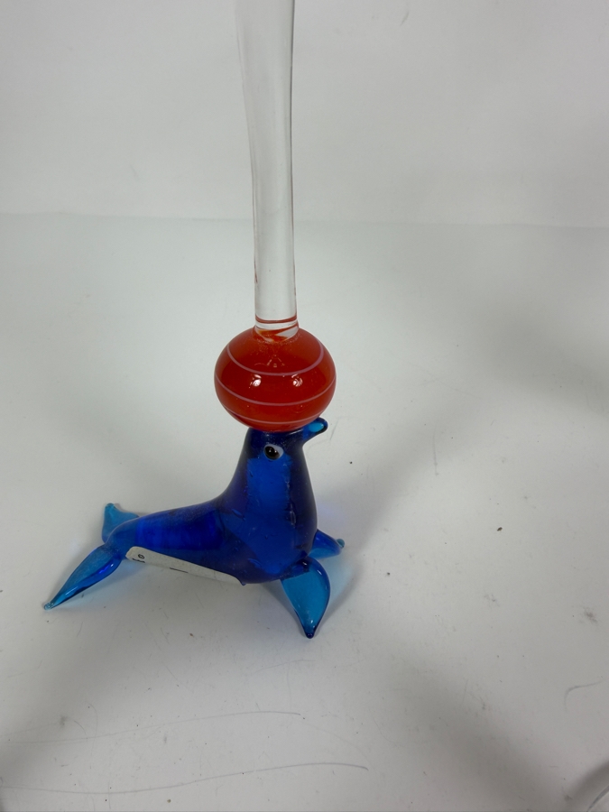 Just Added - Z Gallerie Novelty Art Glass Martini Glasses Featuring Sculpted Flamingo Fish And Balancing Seal Stems Set Of Six 9'H [Photo 4]