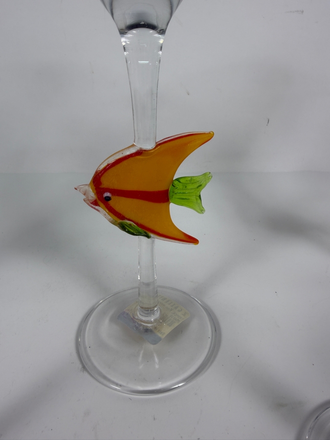 Just Added - Z Gallerie Novelty Art Glass Martini Glasses Featuring Sculpted Flamingo Fish And Balancing Seal Stems Set Of Six 9'H [Photo 3]