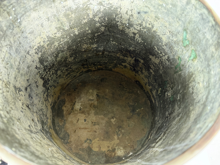 Just Added - Antique Hand Hammered Frisian Copper Nail Bucket With Dovetail Seams And Brass Ring Side Handles 13'W X 15'H [Photo 5]