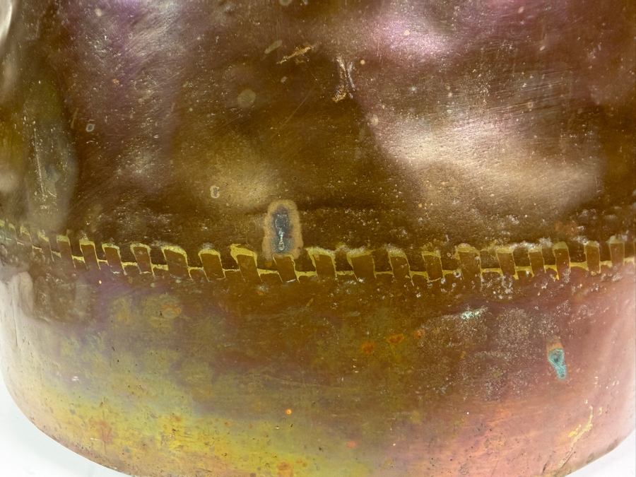 Just Added - Antique Hand Hammered Frisian Copper Nail Bucket With Dovetail Seams And Brass Ring Side Handles 13'W X 15'H [Photo 3]