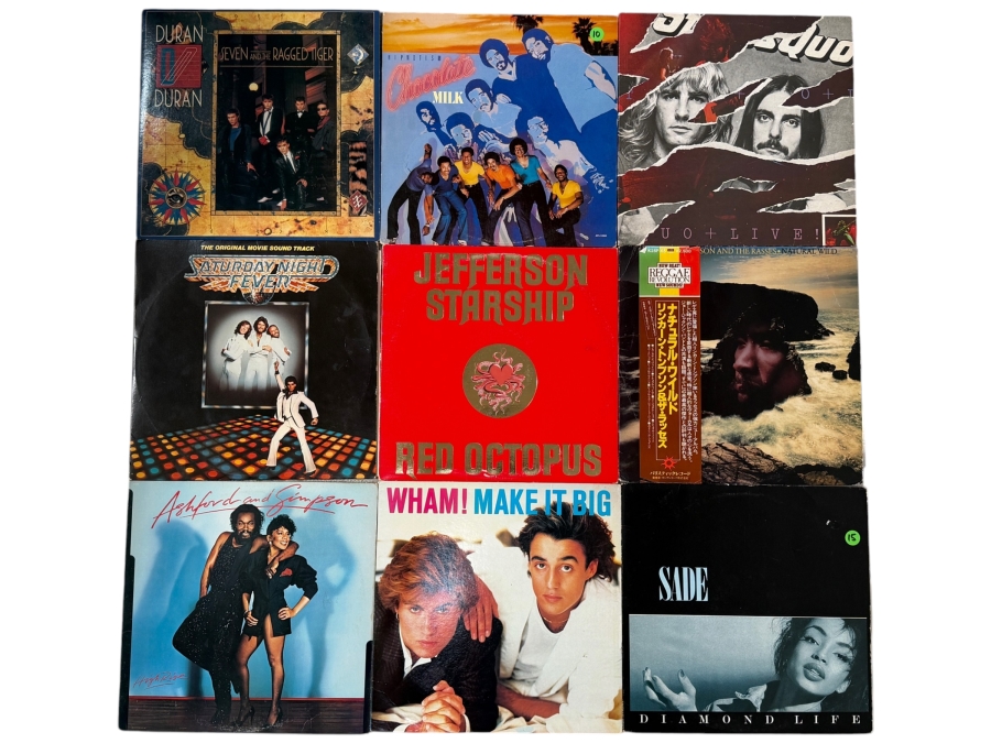 Just Added - Vintage Vinyl LP Record Lot Of Nine Featuring Wham Sade Duran Duran Jefferson Starship And Chocolate Milk