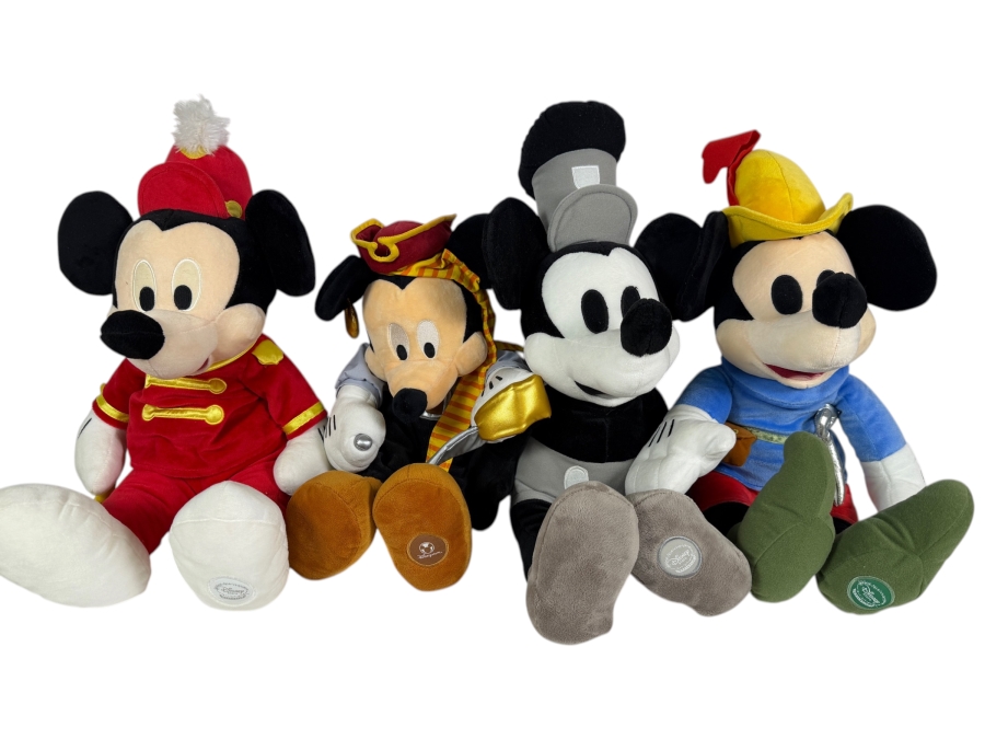 Just Added - Disney Store Mickey Mouse Memories Plush Collection Lot Of 4, January Marching Band, June Pirates Of The Caribbean, March Steamboat Willie, April Brave Little Tailor Limited Edition 22'H