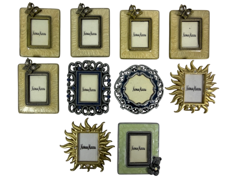 Just Added - Jay Strongwater For Neiman Marcus Miniature Jeweled Enamel Picture Frame And Place Card Holder Lot Of Ten 1.75'W X 2'H