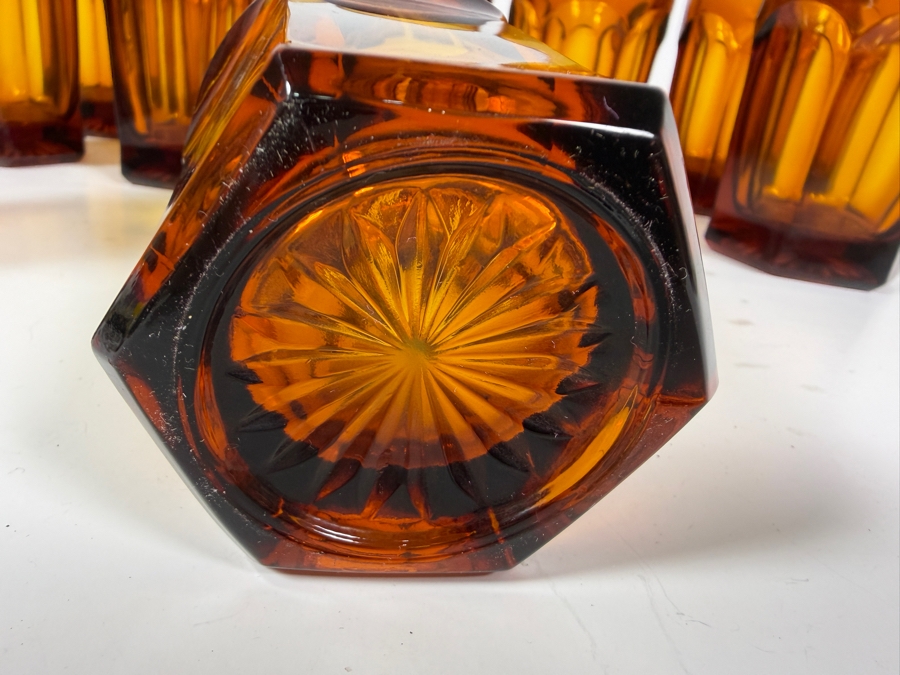 Just Added - (10) Vintage Duralex Picardie Amber Glass Fluted Tumbler Mid Century Modern French Bistro Style, Tempered Thick Drinking Water Goblet Juice Cup Barware 5 1/8'H [Photo 5]